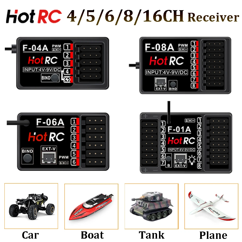 HOTRC 4/5/6/8/16 receptor multicanales 2,4 Ghz F-01A F-04A F-05A F-06A F-06AT F-08A para RC coche barco avión tanque CT-6A CT6B DS600