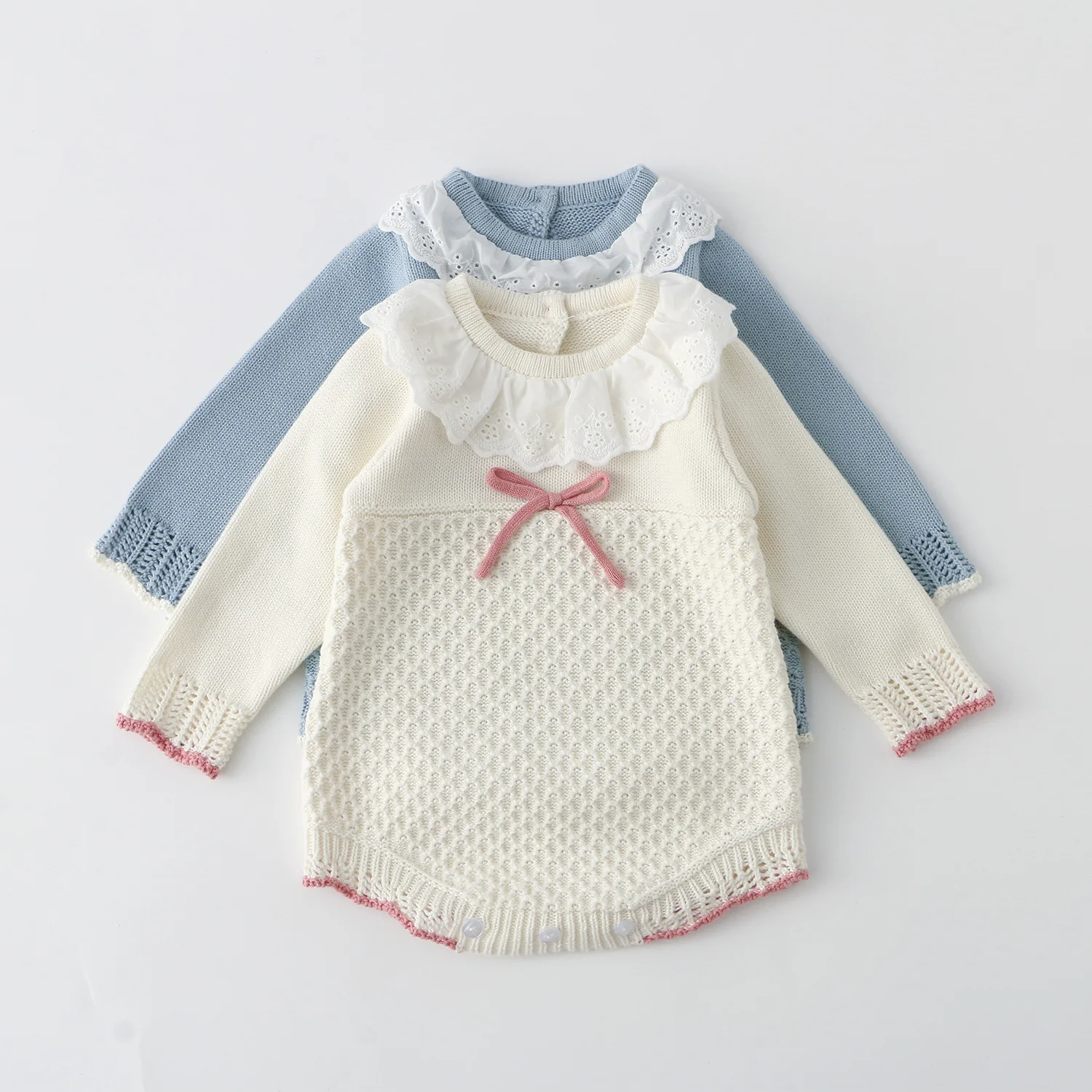 6M -24M Baby Bodysuit Lace Collar Toddler Girls Knitwear Long Sleeve Knit One Piece Toddler Girls  Outfit