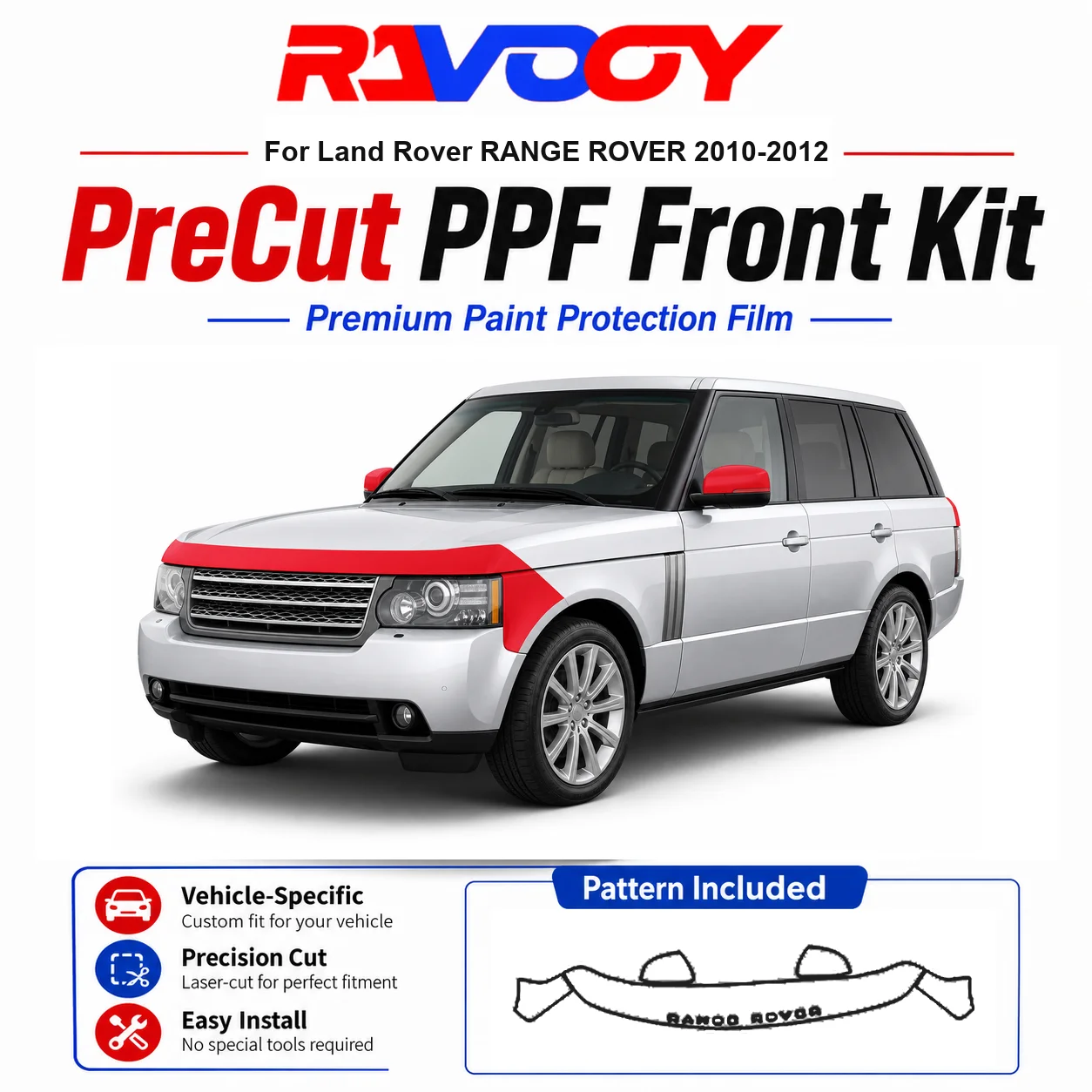 

8.5mil TPU Precut PPF Kit For Land Rover RANGE ROVER 2010-2012 - Hood, Fenders & Mirror Set - Self-Healing Clear Bra Film