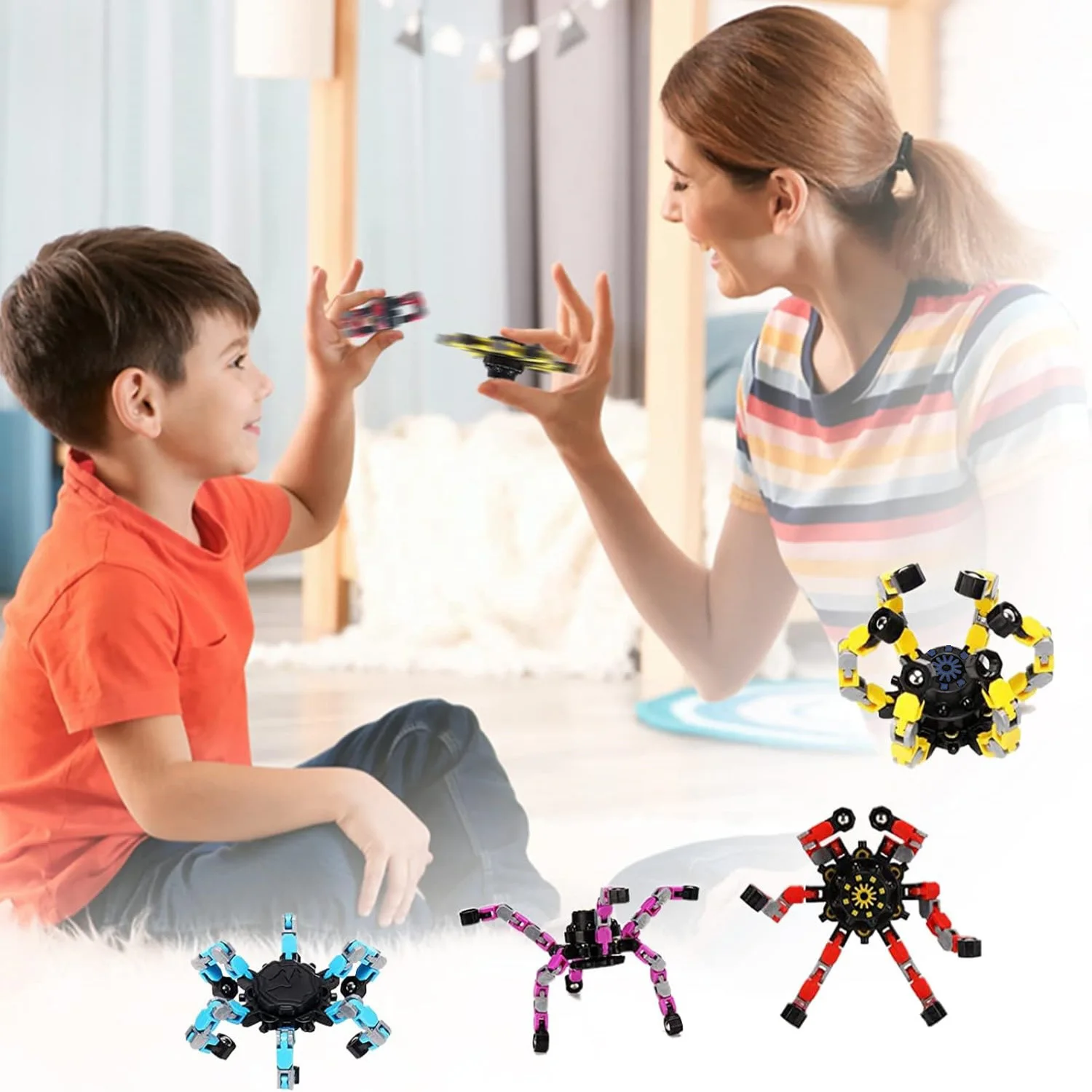 4 Pcs Transformable Fidget Spinners Fingertip Gyros for Kids And Adults Boys And Girls Easter Basket Stuffers Halloween Fun
