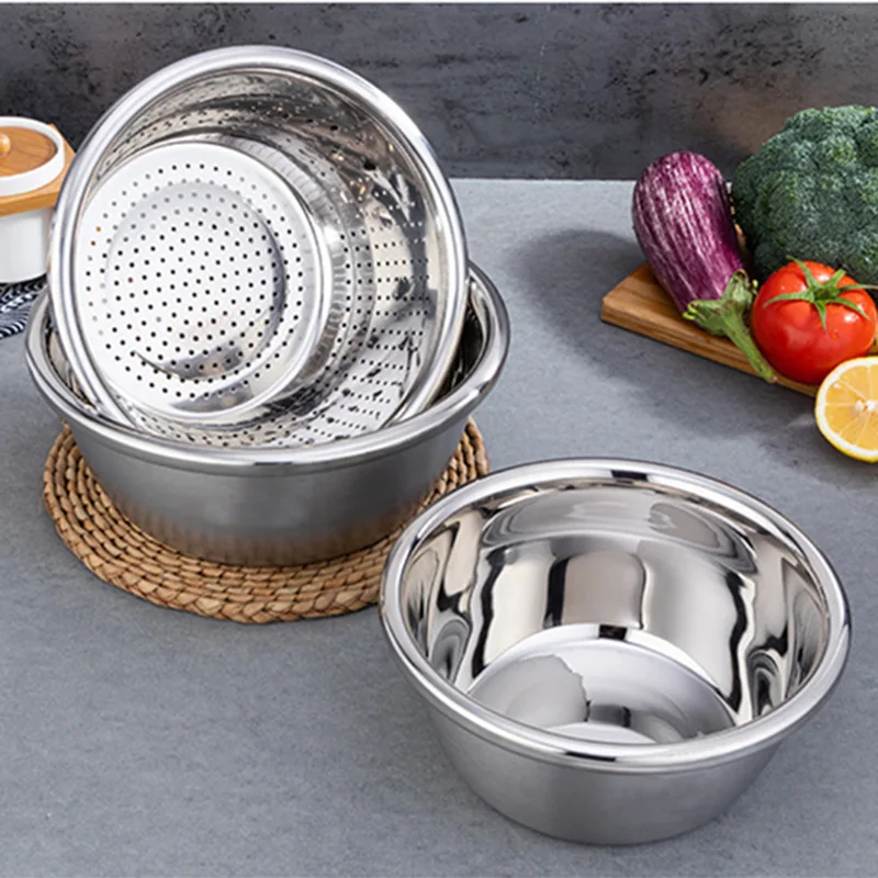 

2pcs Stainless Steel Mixing Bowls, Salad Bowl, Metal Bowls With water filter basin, Stainless Steel Basin, Dishwasher Safe Bowl