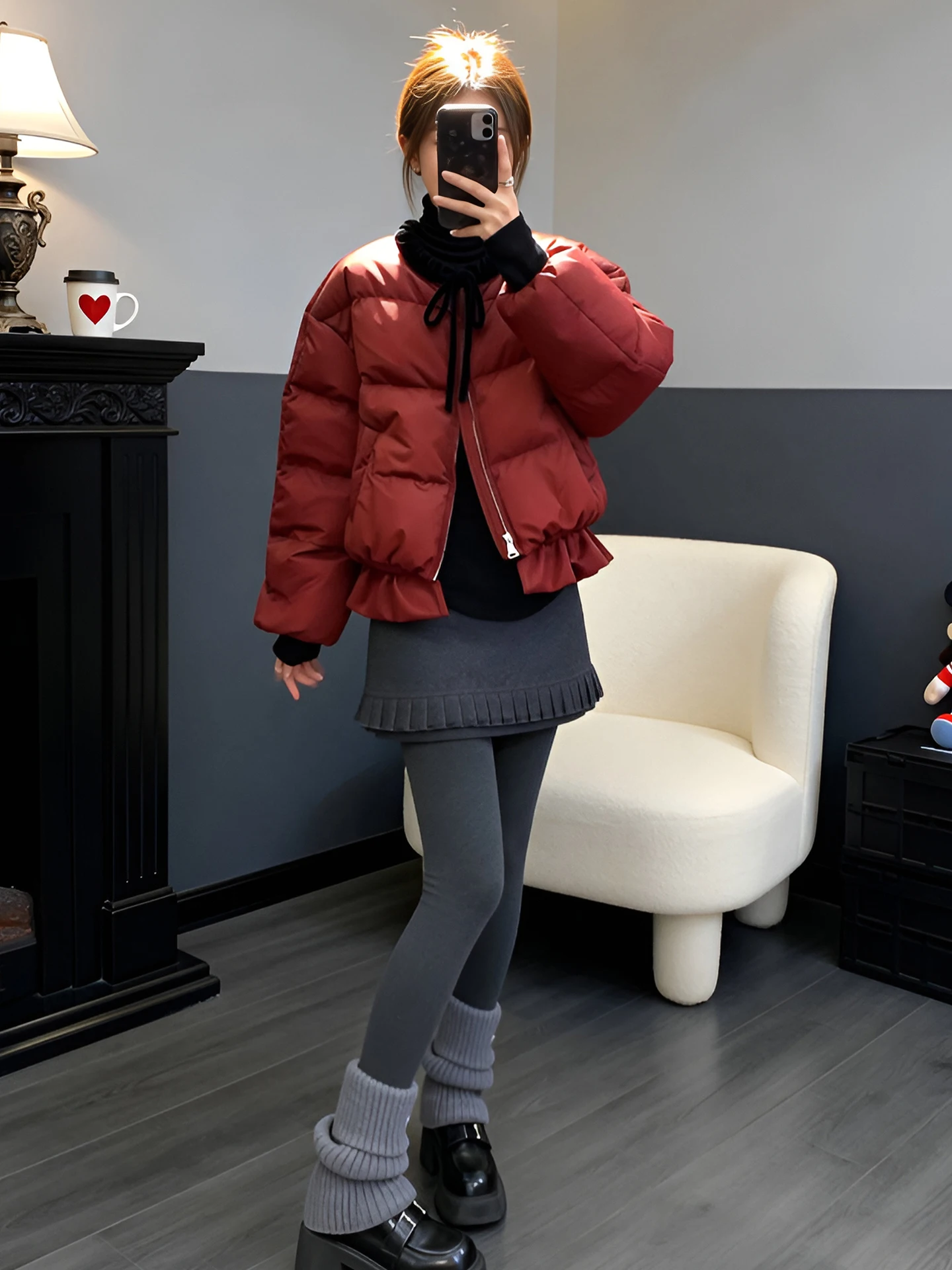 Korean Style Short Thick Cotton Jacket Women's Beautiful New Year's Red Wine Color All-Match Warm Unique Stylish Winter Coat