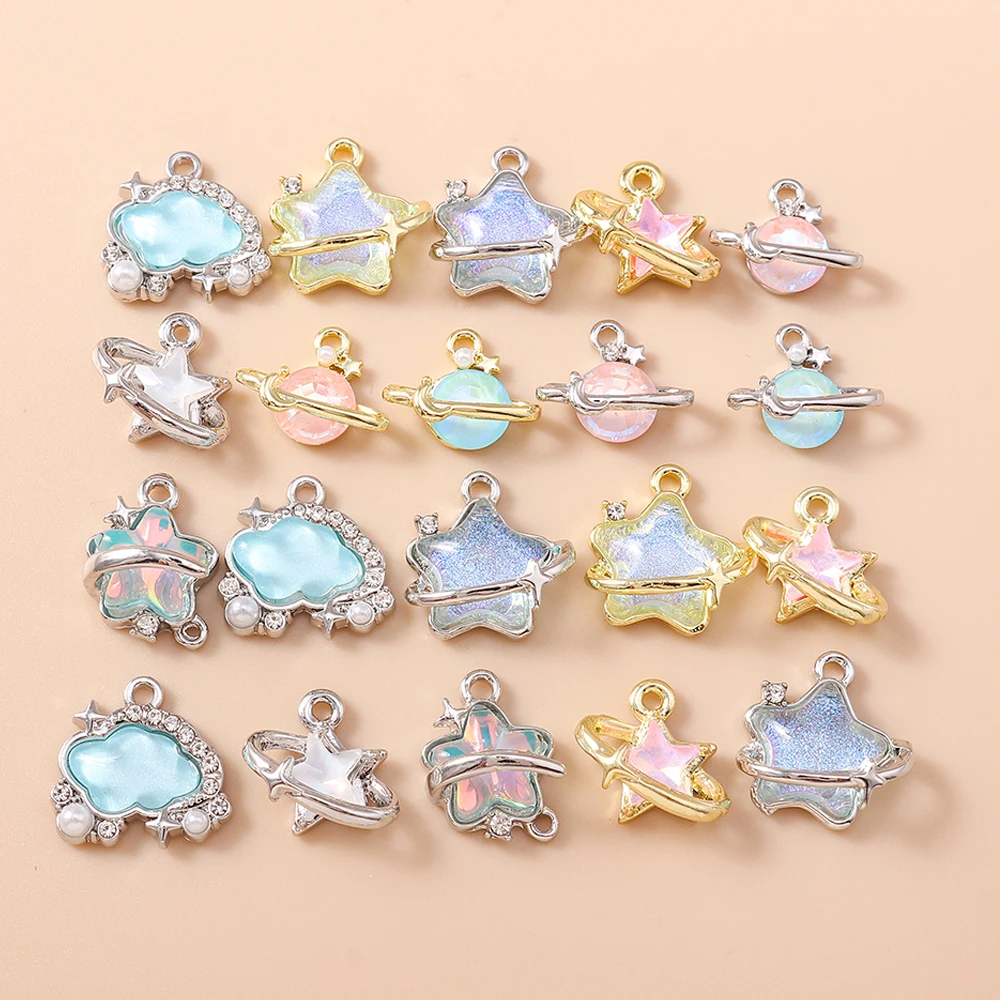 Leslie 5 Stück Y2K zierlicher Kristall Galaxy Planet Star Charms Anhänger für Ins Halskette Armband Schmuckherstellung DIY Basteln