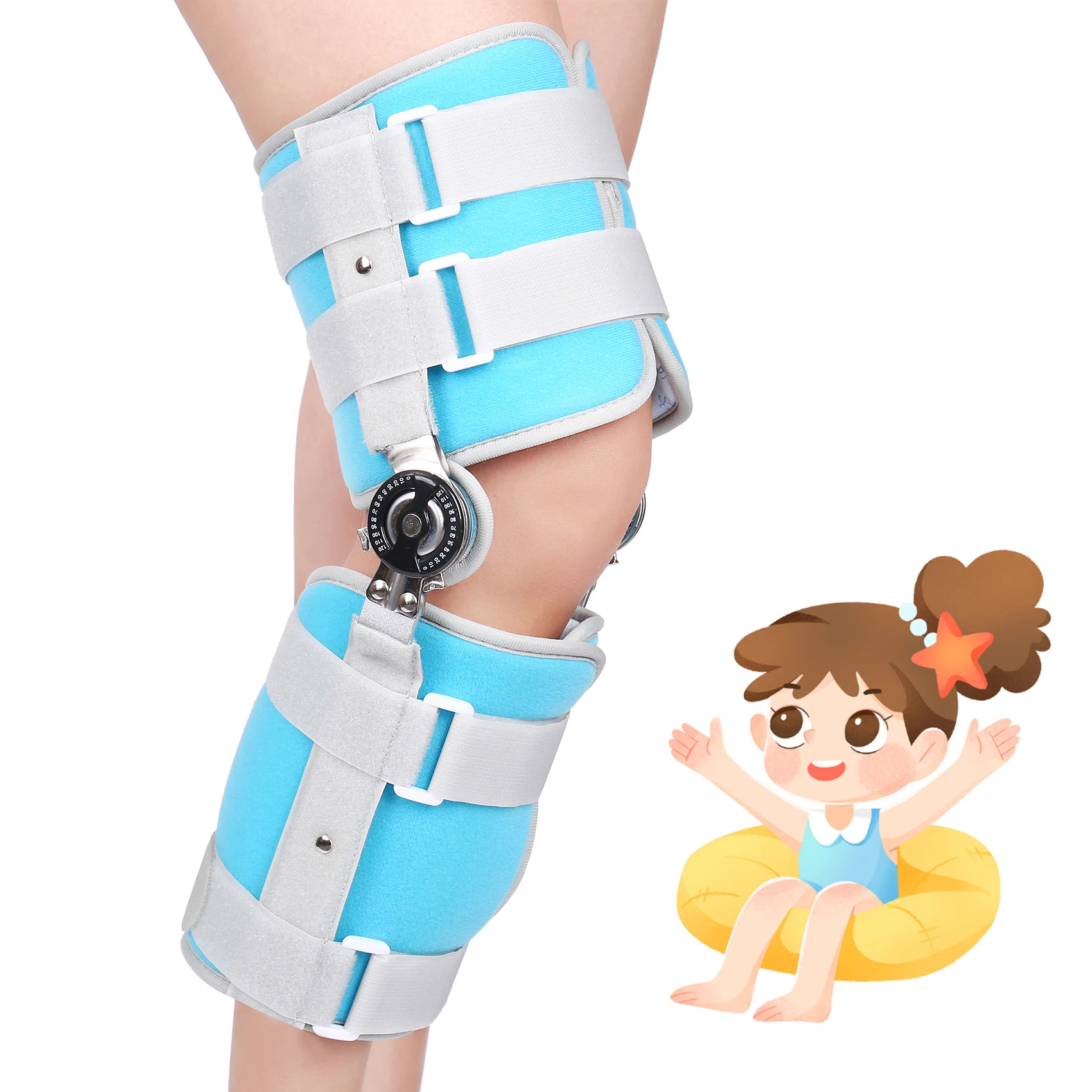 Kids Hinged Knee Brace Children Toddler Knee Immobilizer with Side Stabilizers Pediatric Medical ROM Post Op  Brace for