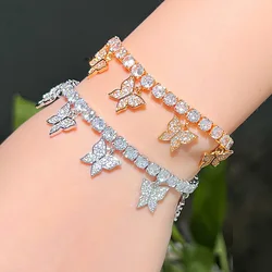 CWWZircons Adjustable Size Elegant Cubic Zirconia Dangle Butterfly Charm Tennis CZ Bracelet Bangle for Women Hobo Jewelry CB224