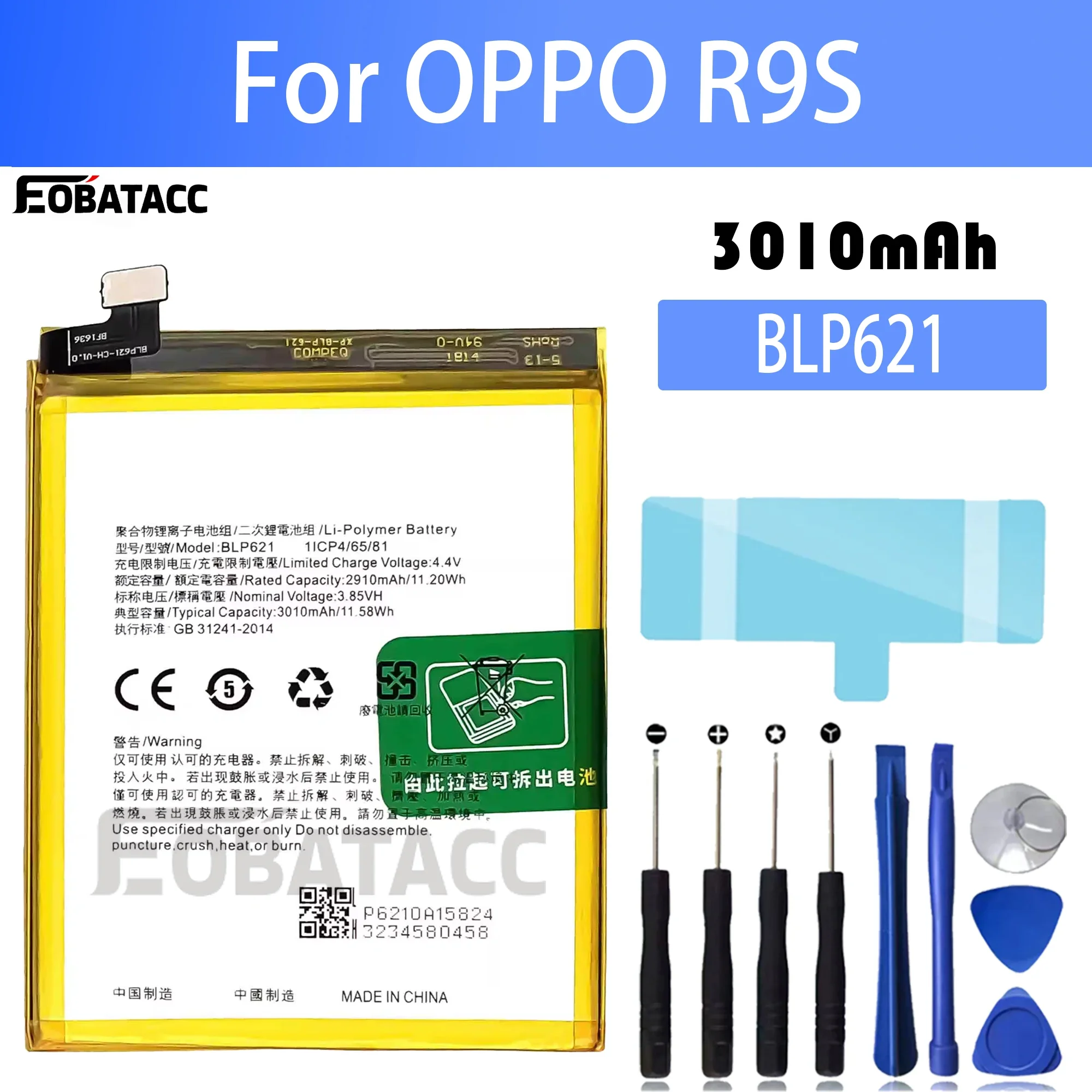 

100% New Original Battery BLP621 For OPPO BLP-621 R9S R9SMBattery + Free Tools