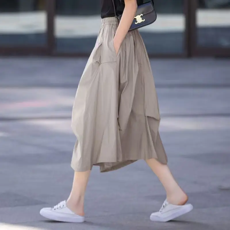 

Japanese Work Attire Skirt Korean Fashion Solid Color High Waist Pleated Umbrella Skirt Women Summer Irregular A-line Skirts