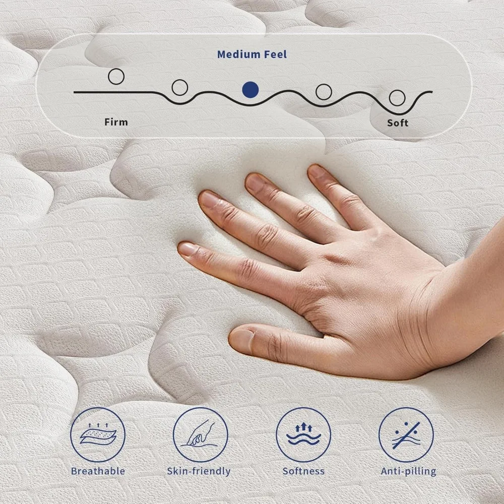 مرتبة زنبركية بجيب من إسفنج الذاكرة - حجم مزدوج 10 بوصة، وتخفيف الضغط وعزل الحركة لنوم مريح