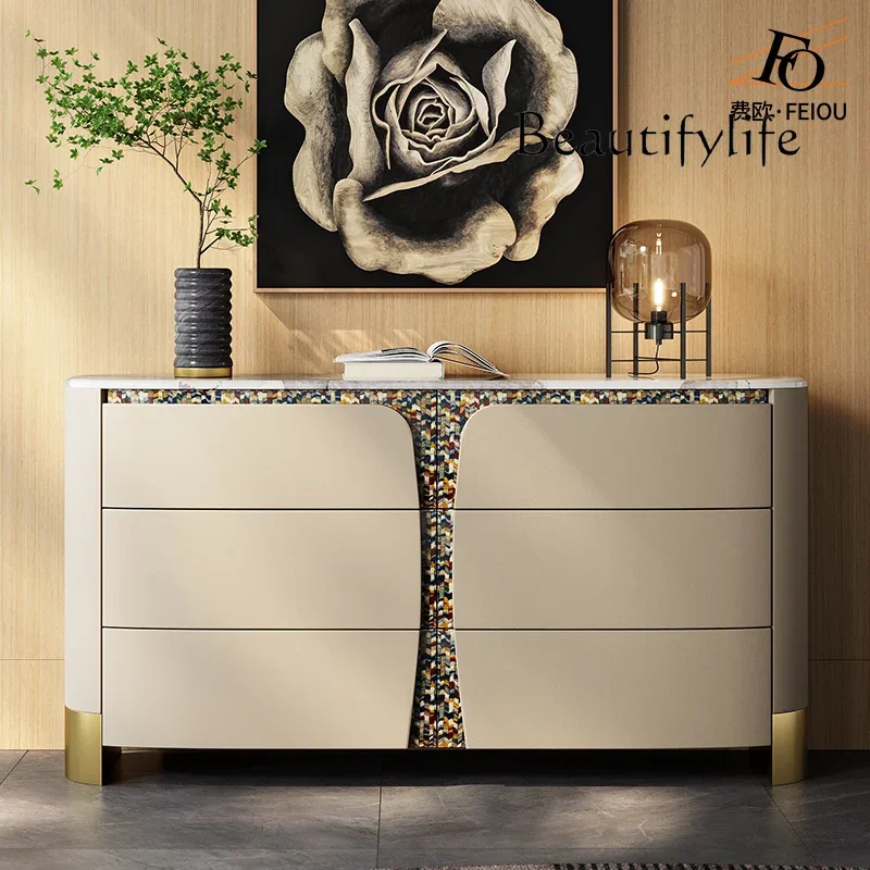 V Premium Light Luxury Chest Dining Edge Italian Custom Marble Bedroom TV Cabinet Bedside Storage Storage Cabinet