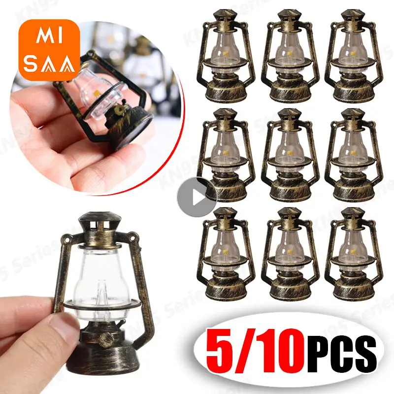 5/10pcs Miniature Oil Lamp Dollhouse Accessories Retro Style Mini Kerosene Lantern Micro Landscape Decor DIY Scene Ornaments