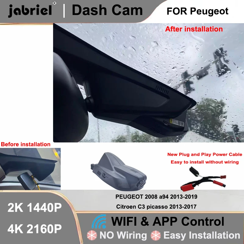 

Jabriel Car DVR 4K Wifi Plug and Play Video Recorder For PEUGEOT 2008 a94 2013-2019 For Citroen C3 picasso 2013-2017 DashCam