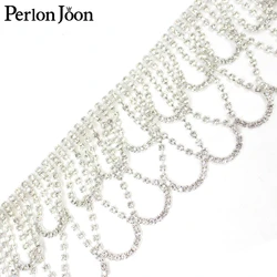 1 Yard Tassel Wave Round Crystal Rhinestone Trim Ribbon Metal Chain for Sewing Neckline Wedding Dress Bag Diy Decoration ML003