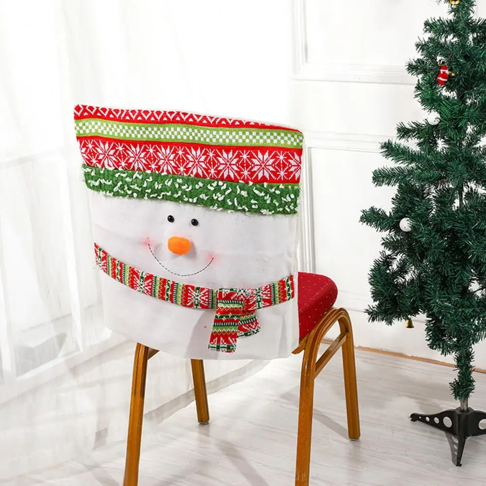 

Holiday Chair Decoration Christmas Seat Cover Festive Snowman Santa Claus Chair Covers for Dining Room Merry for Chairs