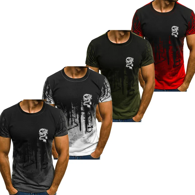 

New fashionable summer men's short sleeved casual round neck T-shirt, running fitness street niche top
