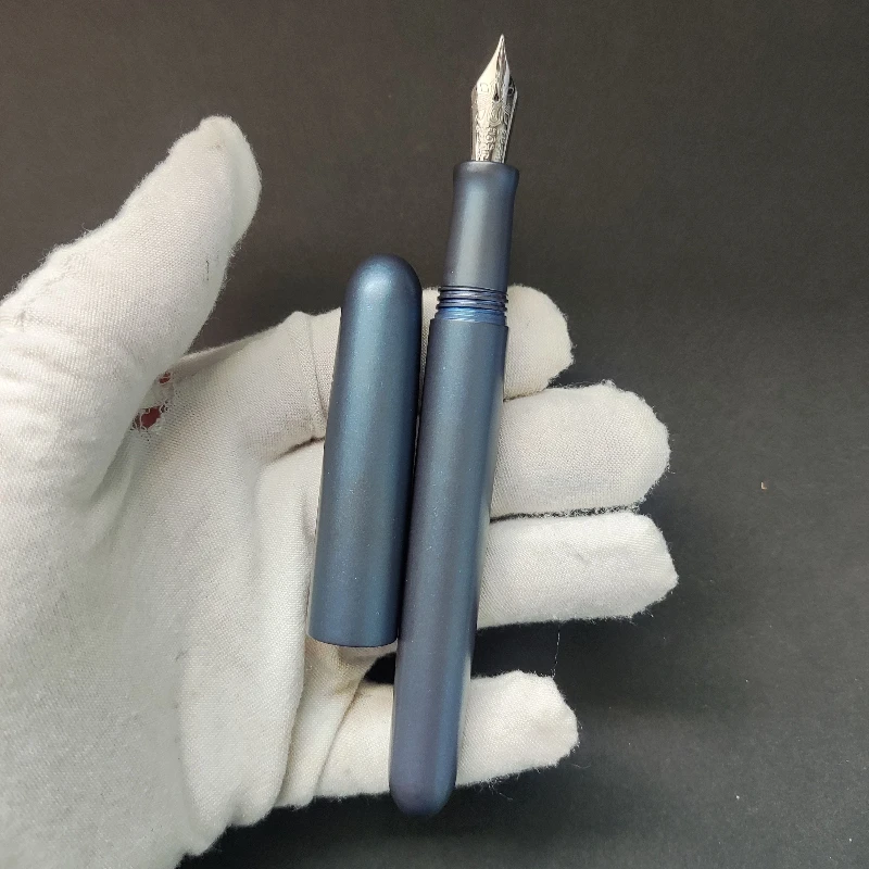 BALAOYE Titanium Heavyweight Torpedo Fountain Pen JINHAO HONGDIAN F 0.5MM Nib Handmade Gray and Blue Style for Collector Ink Pen