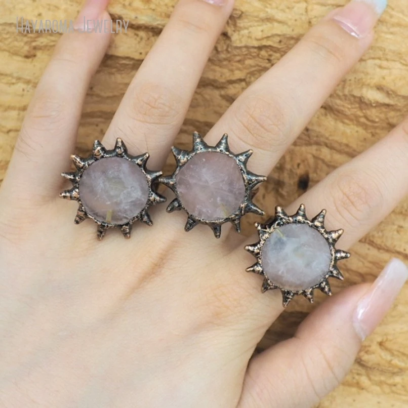 10Pcs Brutalist Y2k Handmade Vintage Sun Thorns Bubble Claw Organic Claws Spiky Antique Bronze Color Wholesale Ring RM51096