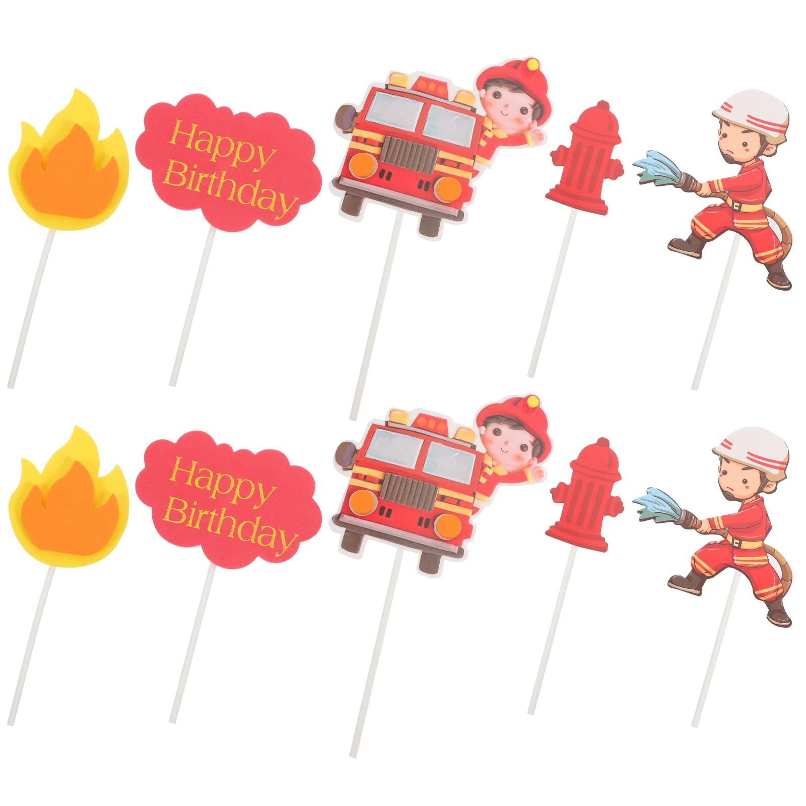 

2 set 2 Sets Firefighter Cake Toppers Eva Material Birthday Party Decorations Fire Truck Theme Cake Cupcake Inserts Safe Designs