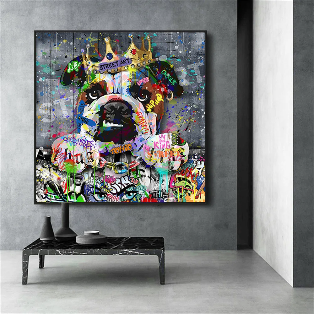 

Street Graffiti Bulldog Wall Art Poster Pop Animal Mural Modern Home Decor Canvas Painting Pictures Print Living Room Decoration