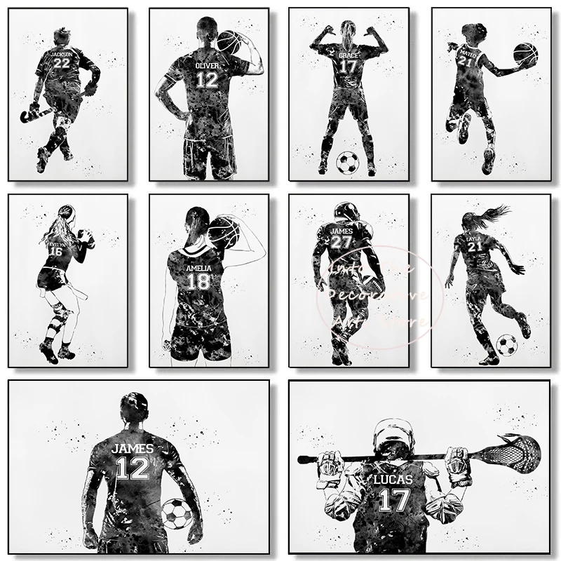 Black and White Abstract Physical Education Sports Poster Soccer Volleyball LaCrosse Canvas Painting Wall Art Picture Home Decor