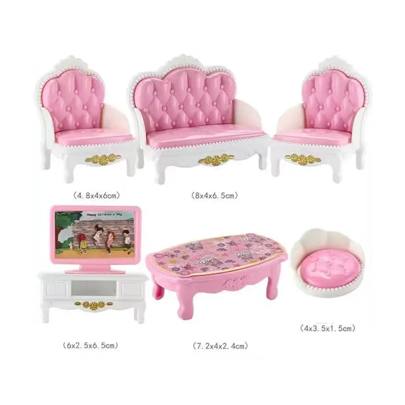 

Kawaii Miniature Items Dollhouse Furniture Sofa Chair Smart TV Kids Toys Pretend Play Doll Accessories For Barbie Baby DIY Game