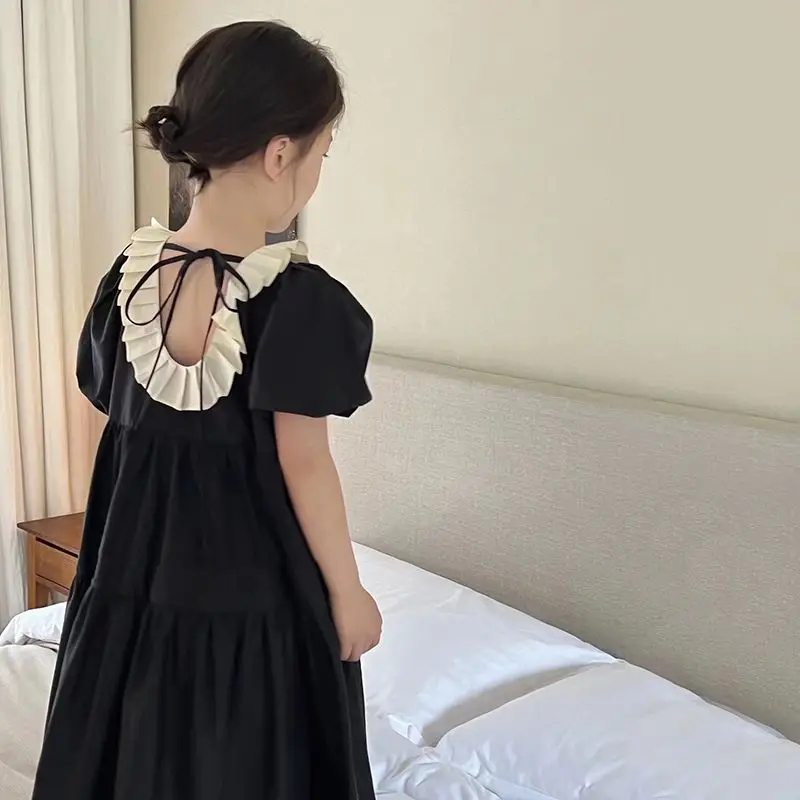 

Girls Casual Dresses Korean Style Cute Dresses for Girls Lacework Patchwork Girls Long Sleeve Turn-down Collar Party Princess