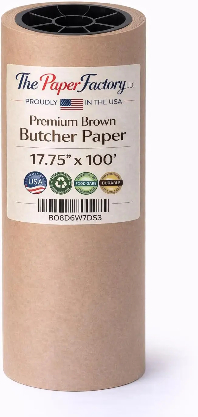 

Brown Butcher Paper Roll 17.75" x 100' Kraft Paper for BBQ Smoking, Meat Wrapping, Crafts, and Food Service
