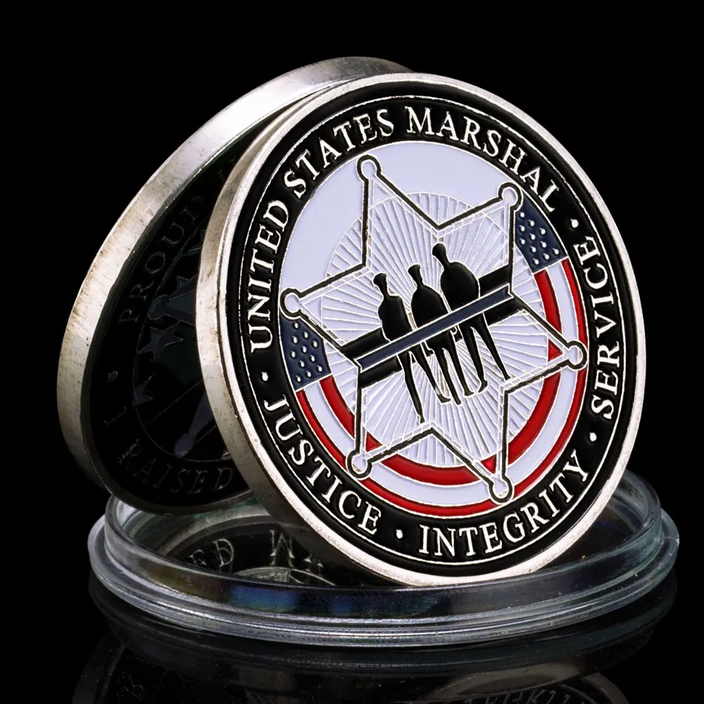 Proud US Marshal Dad US Thin Blue Line I Raisedmy Hero Marshal Souvenir Challenge Coin Silver Plated Commemorative Coin