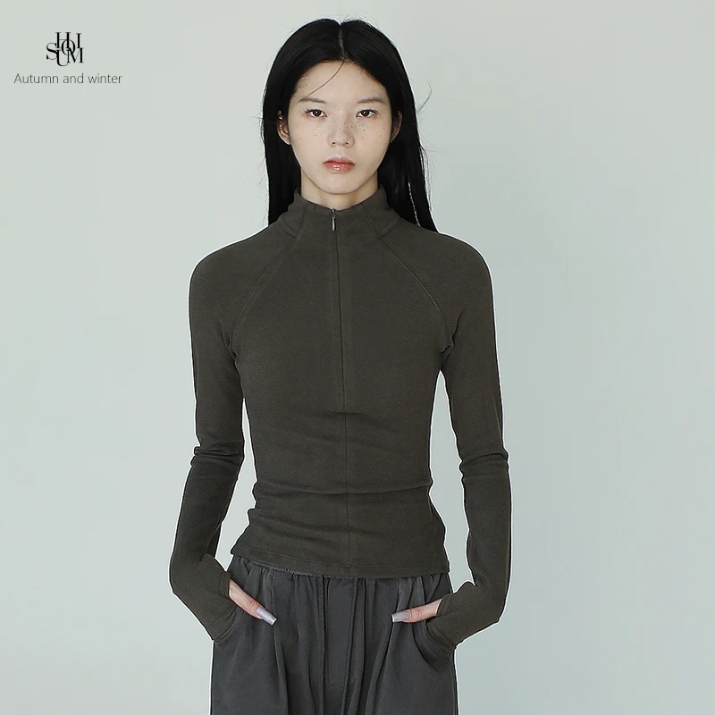 

uomi American Sle Spicy Girl Long Sve Knitted T-irt Women's Sport Casual Leisure Top Breathable Skin-friendly