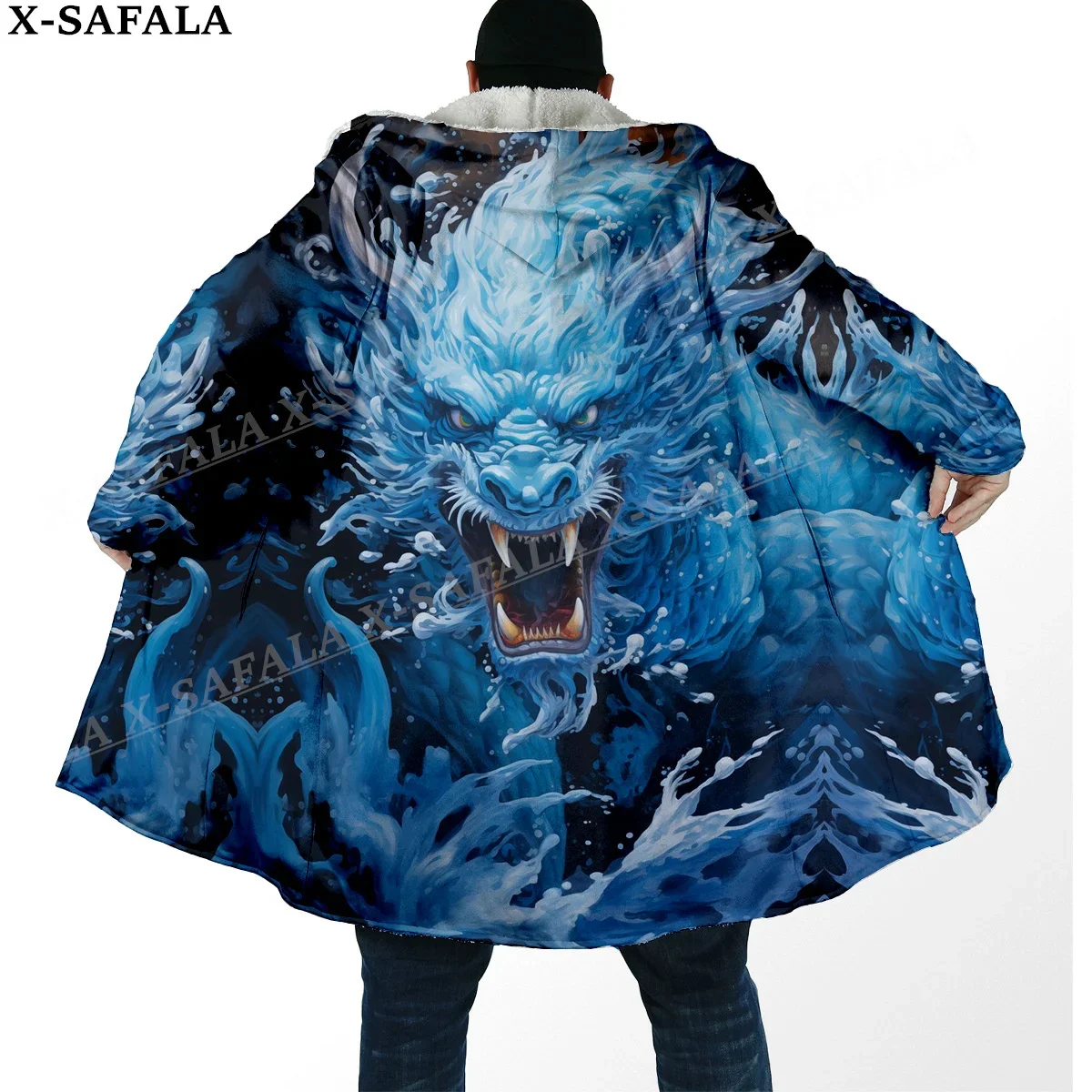 Mythology Dragon Yin And Yang Spirit Thick Warm Hooded Cloak Men Overcoat Coat Windproof Fleece Cape Robe Hooded Blanket-27