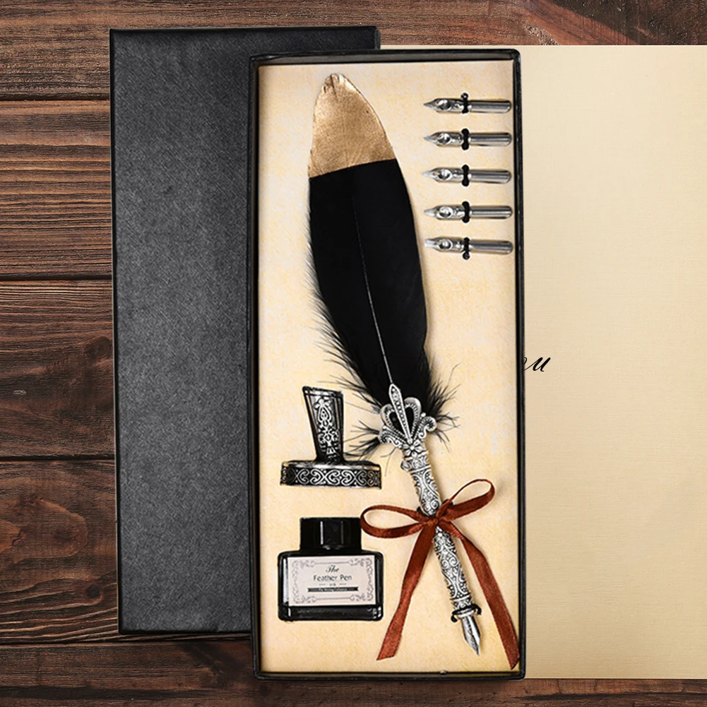 مجموعة واحدة من أقلام الخط العتيق قلم حبر مزود بريشة قلم حبر مجموعة أدوات مكتبية إبداعية قلم كتابة ريترو للمدرسة والمكتب