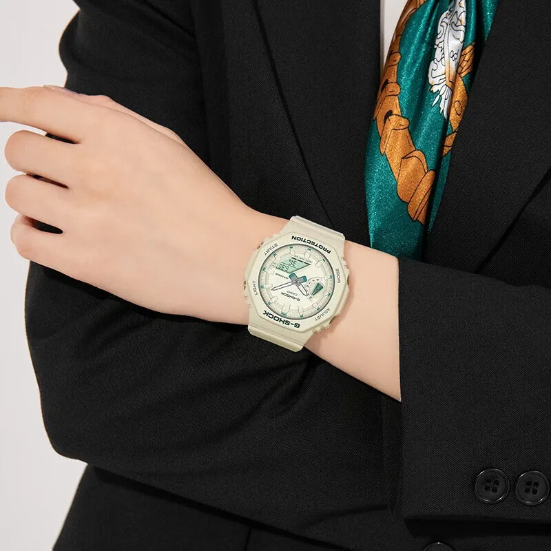 ساعة كاسيو الرجالية الأصلية المقاومة للماء بحزام راتينج لطيف على الطراز الطالب باللون البيج ساعة كورية يابانية هدية لصديقتك