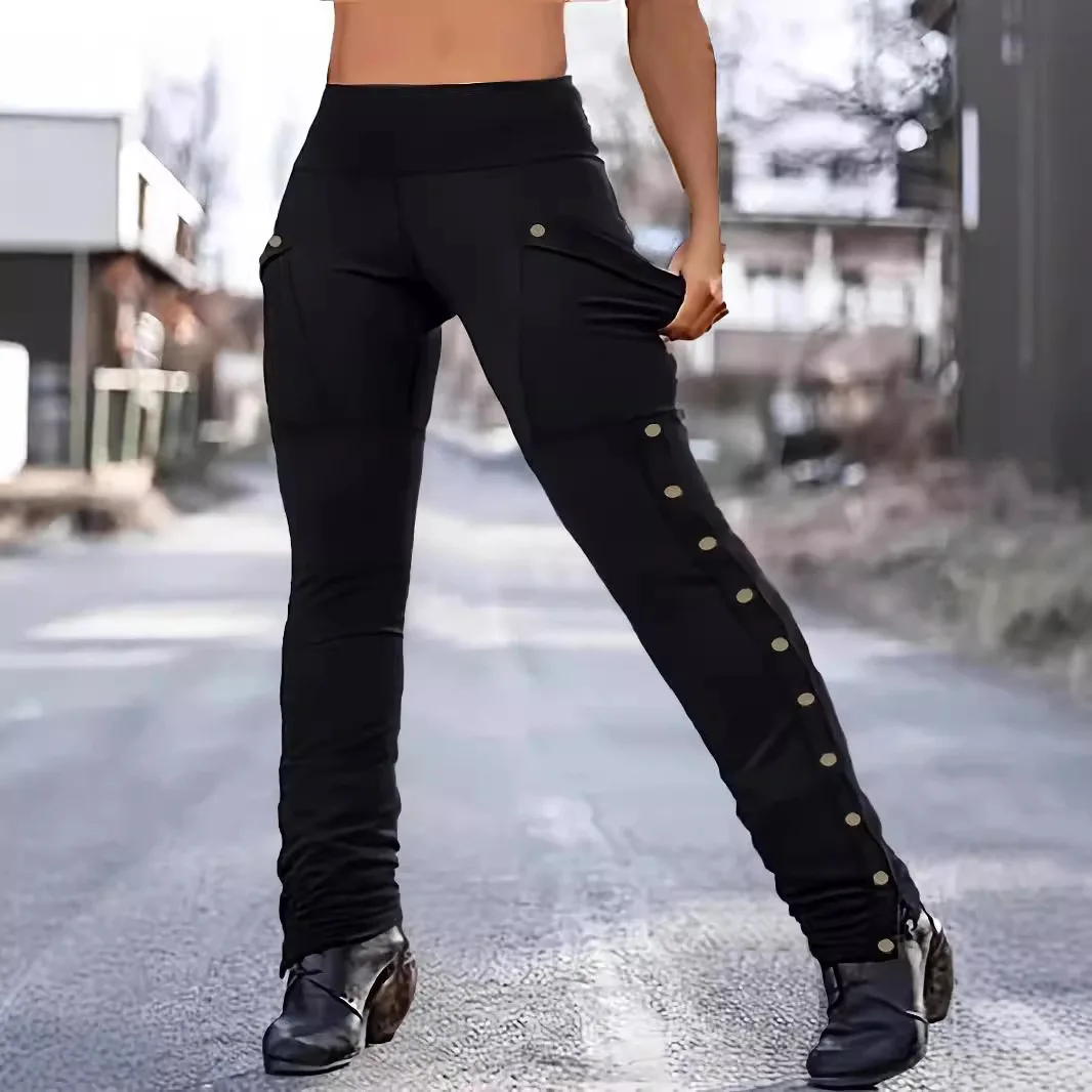 

2025 European American Autumn New Solid Elastic High Waist Belly Controlling Butt Lifting Waist Slim Casual Women's Trousers