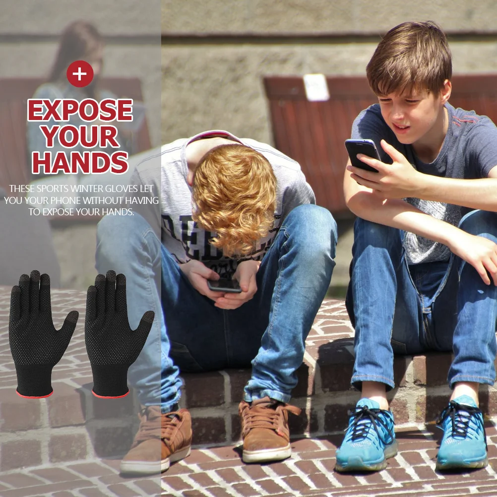 2Pairs قفازات شاشة اللمس الشتاء النساء الدافئة عدم الانزلاق بسط أطراف الأصابع قفازات رياضية للرجال لمس استخدام النشاط في الهواء الطلق #3