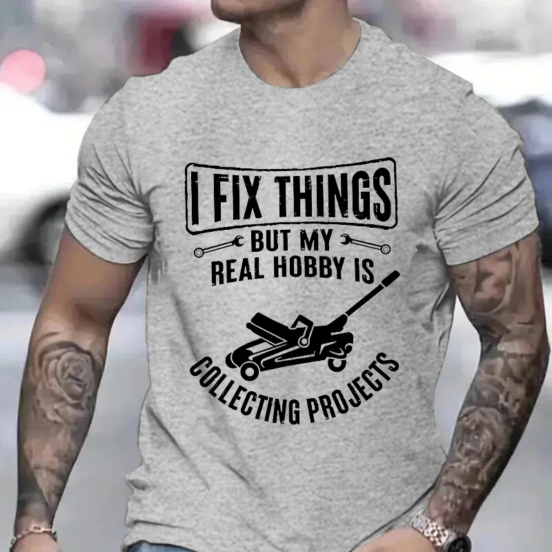 Men\'s Mechanic Funny Tee Shirt I Fix Things Collecting Objects Humor Tshirts for Him Garage Job Occupational Mechanics Tee Tops