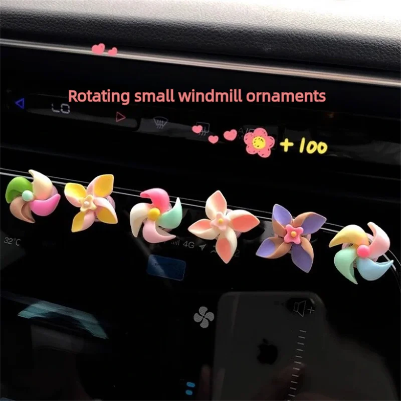 Rotating Small Windmill Model Decor Cute Creative Car Mounted Ornaments Auto Interior Dashboard Accessories For Girls Gifts