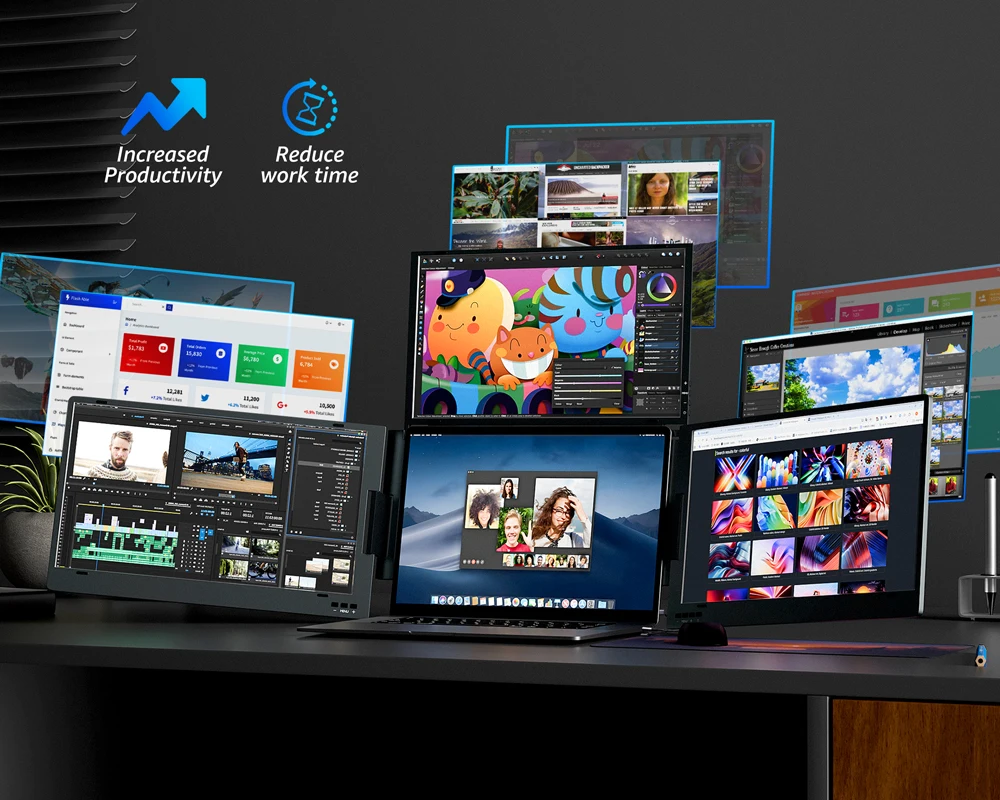 ممتاز أحدث ثلاثي الشاشة 14 بوصة محمول موسع رباعي رصد OEM/ODM IPS لوحة شاشات محمولة قابلة للطي للأعمال #3