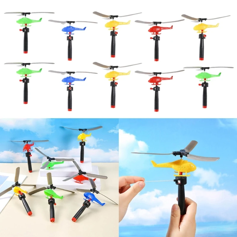 10 Stuks Vliegende Helikopter String Speelgoed Voor Kleuters Kinderen Buiten Plezier Bamboe Speelgoed Lichtgewicht Easy-Flyer Speelgoed