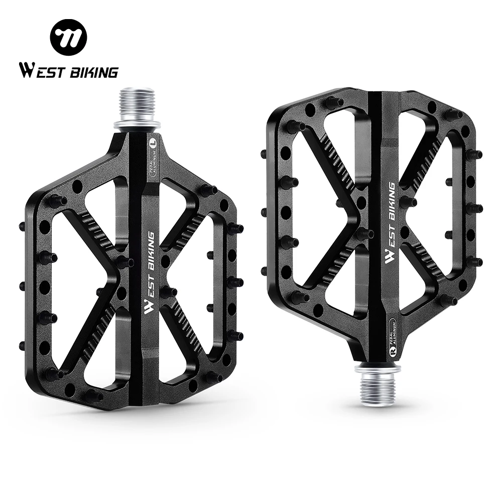 WEST BIKING Lokaler Versand MTB Offroad-Fahrradpedale mit Doppel- und DU-Lagerung, CNC-Aluminium, breite Plattform, rutschfeste Pedale für Downhill-Bikes