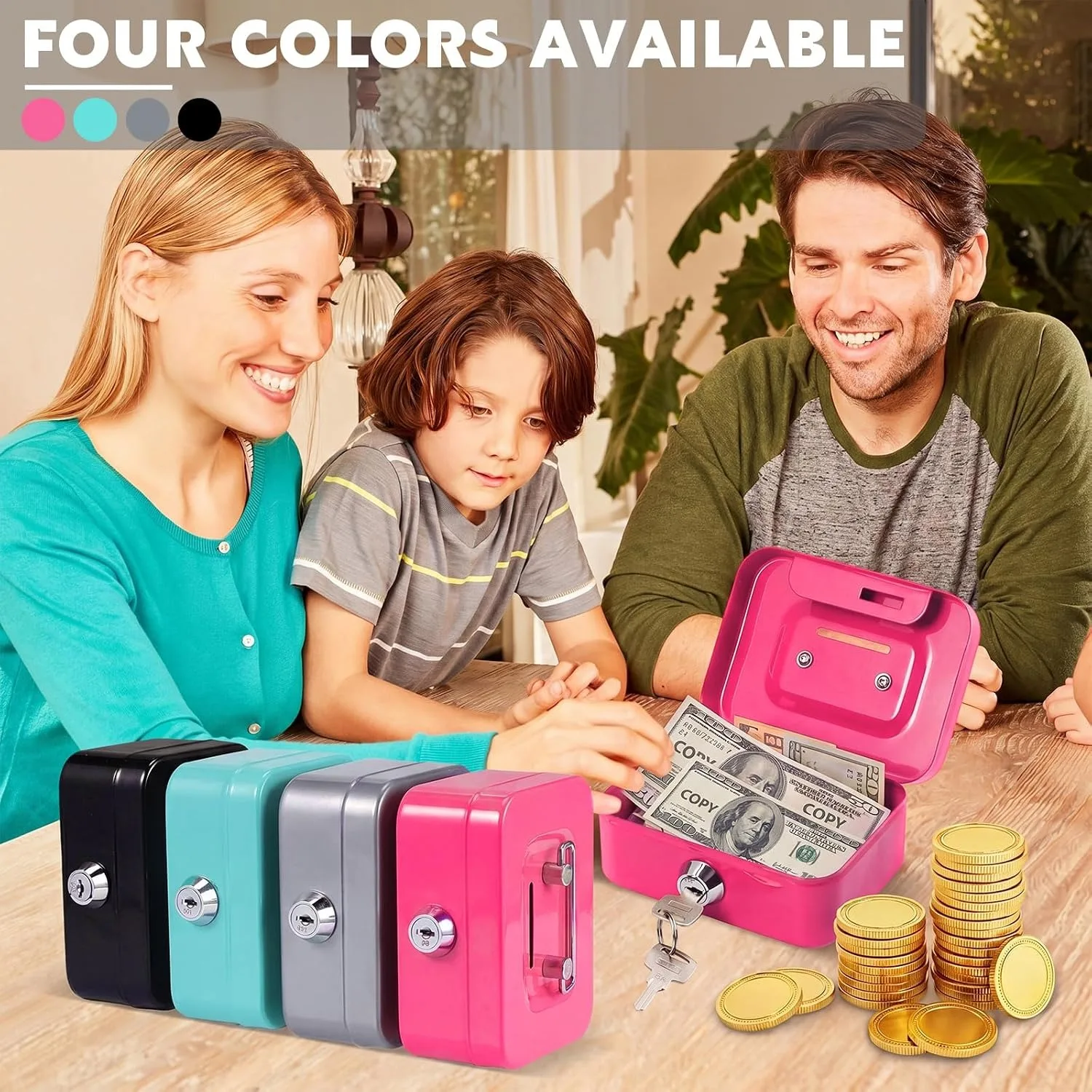 1-4PCS Money Safe Box Lockable Cash Box With Key Portable Piggy Box Made Of Metal Security Lock Box Sturdy Coin Boxes For Kids