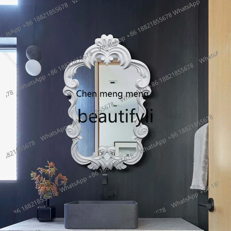 Bedroom light luxury, entrance fireplace dining side wall-mounted decorative mirror French retro bathroom cosmetic mirror CQY