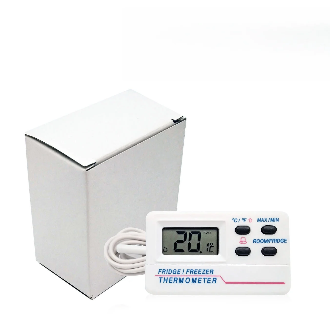 Digital Thermometer E-16 for Refrigerators Freezers and Indoor Environments 1.2m Probe Cable White ABS Construction