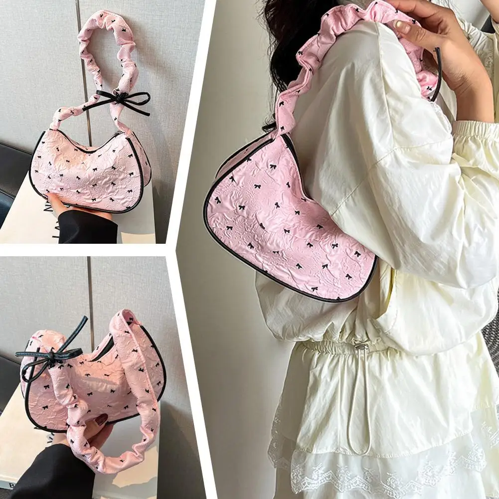 الوردي الأبيض حقيبة كتف سعة كبيرة Bowknot حقيبة لطيف تحت الإبط محفظة للفتيات في سن المراهقة مدرسة كلية الزي غير رسمي L1Q0 #2