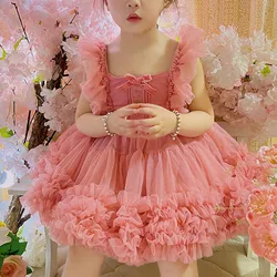 2 3 4 5 6 8 10 anni vestito da principessa per ragazze Costume da spettacolo per pianoforte Costume da ospite Tulle grande fiocco vestito da sposa per ragazze vestiti per bambini