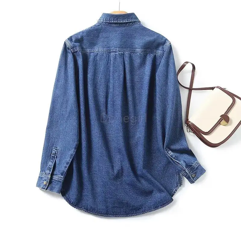 Donegirl 2024 Herfst Nieuwe Dames Eenvoudige Veelzijdige Single-Breasted Denim Shirt Jas Zak Losse Casual Woon-Werkverkeer Blouses Tops Chic