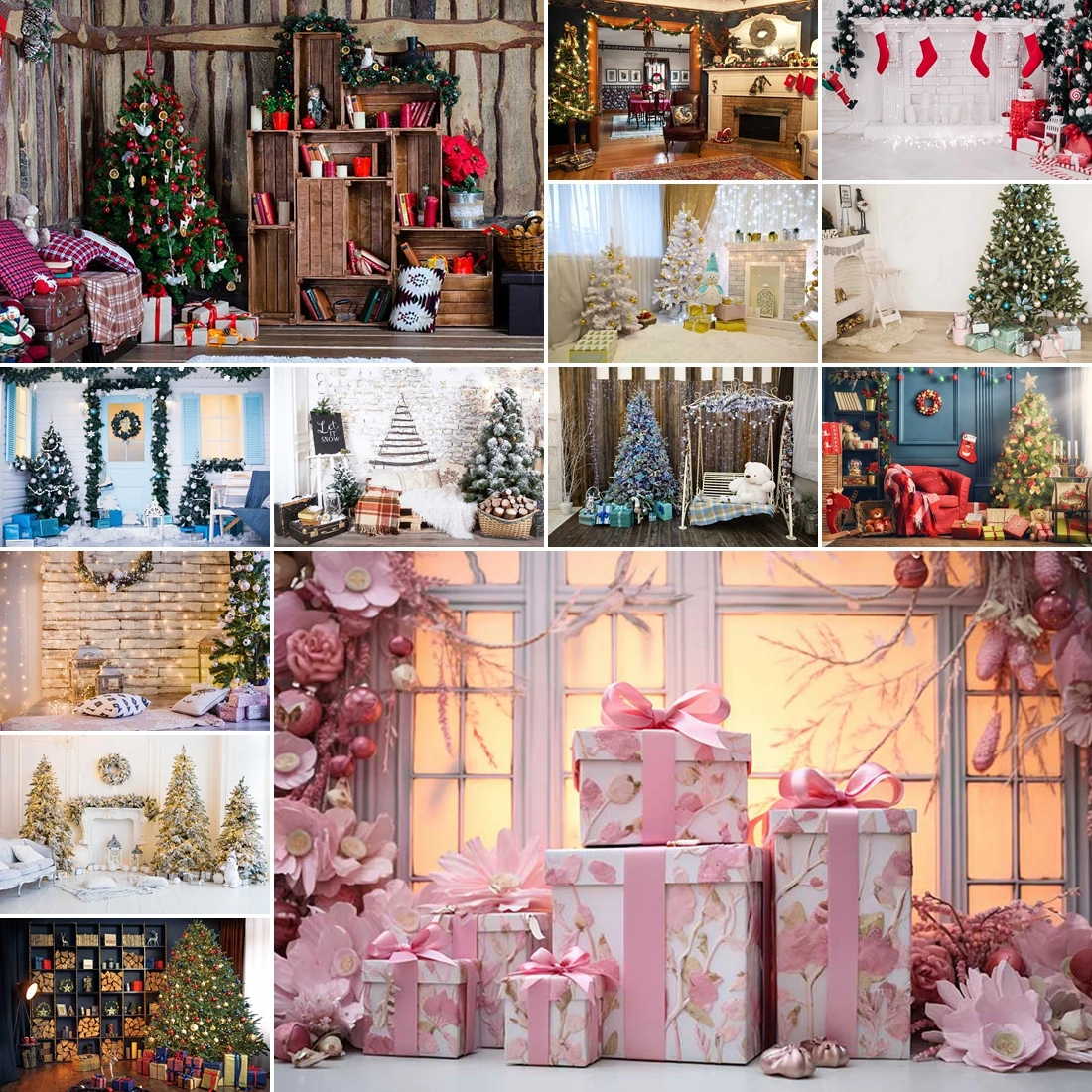 

MOON.QG Happy Christmas Sock Gifts Backdrops For Photography Fireplace Light Carpet Baubles Background Child Festival Photo