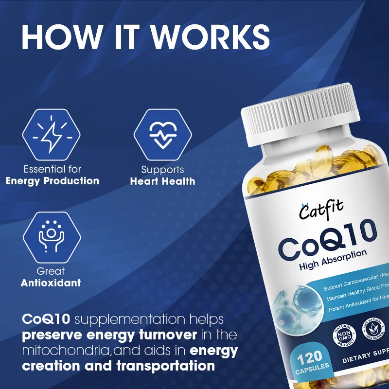 Catfit High Absorption Coenzyme Q10 Capsules Dietary Supplement  Healthy Ardiovascular &Vascular  Supplements COQ10