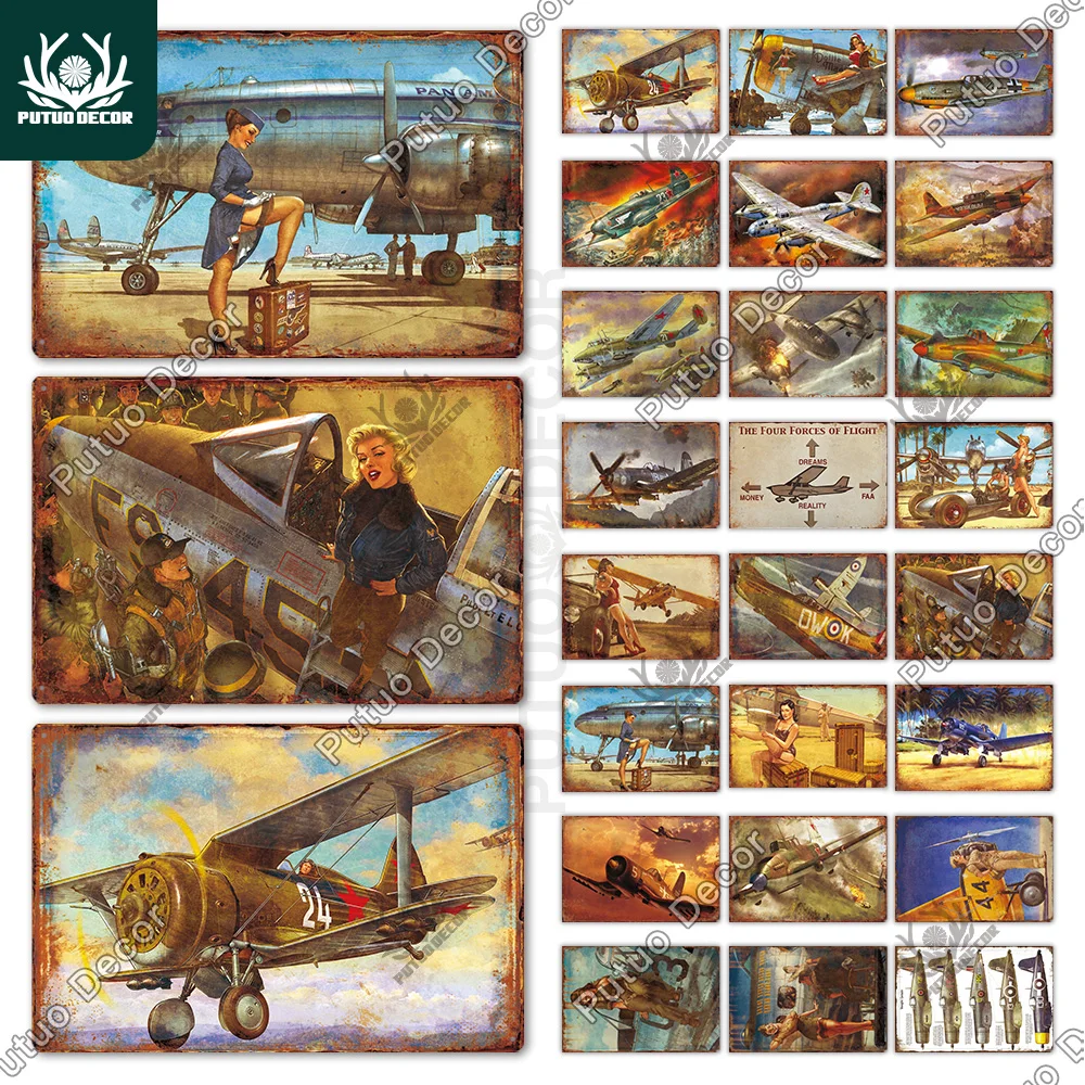 

Putuo Decor The Plane Vintage Tin Sign Metal Sign Decorative Plaque Wall Decor Man Cave Room Home Club Plate