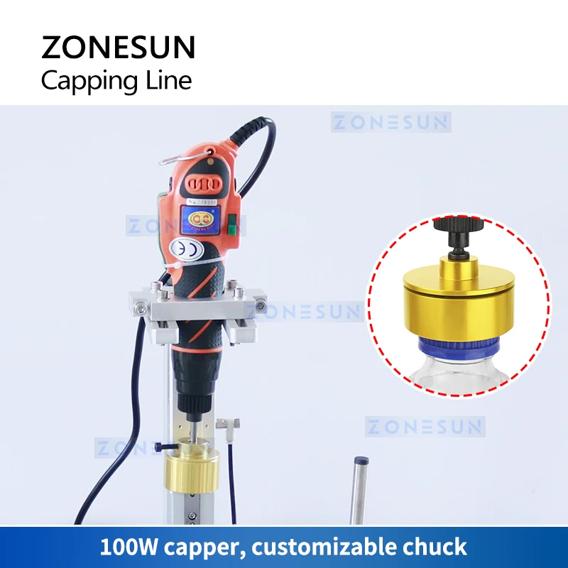 ZONESUN Pneumatic Automatic Screw Capping Machine with Conveyor Bottle Capper Packaging Small Production ZS-XGC1