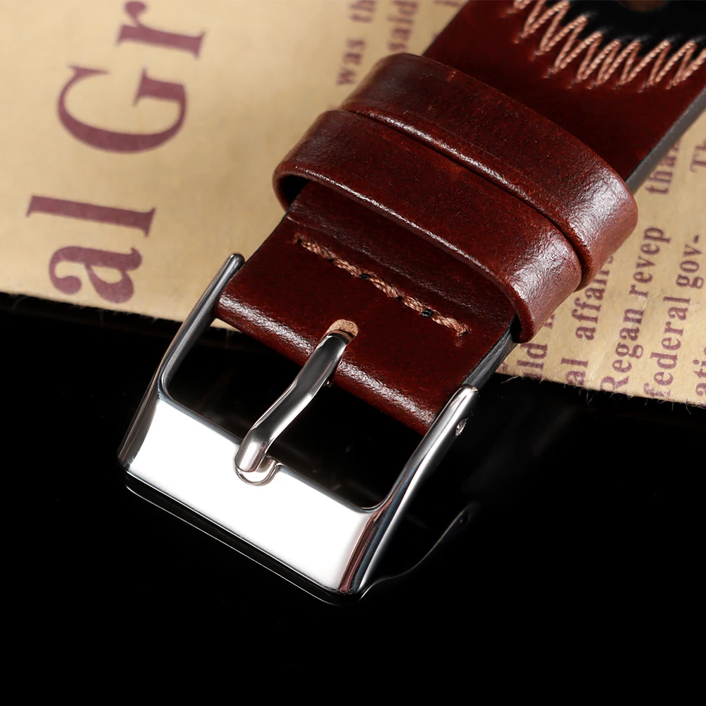 النفط الشمع حزام الساعات 20 مللي متر خمر جلد البقر تنفس حزام ساعة اليد ل Seiko ل رولكس سوار العالمي معصمه للرجال النساء