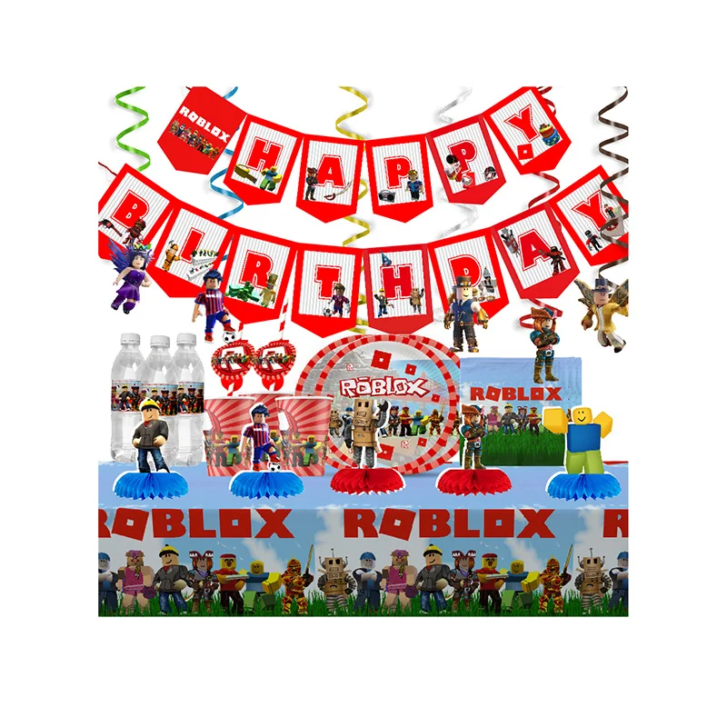 Roblox Boys Theme Disposable Tableware Set Birthday Party Paper Plates  Napkin Tablecloth Decoration Packing Banner Baby Shower